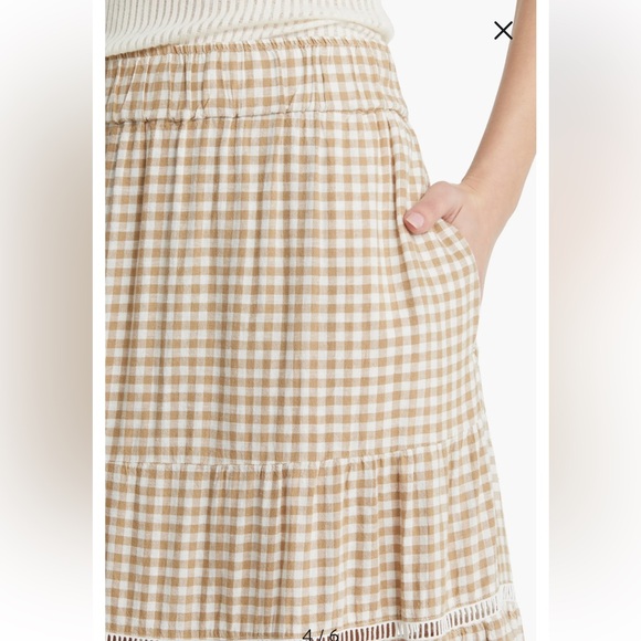 Madewell Gingham Tiered Linen Blend Maxi Skirt Tan Cream XS - Picture 10 of 11